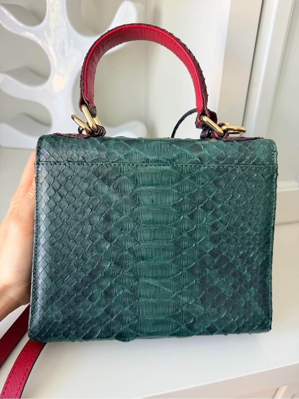 IMPERIO CLANDESTINO Luna Mini Green & Burgundy Python Leather Purse $900 Retail - Picture 16 of 16